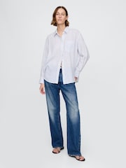 Gap Blue Pinstripe 100% Linen Oversized Shirt - Image 3 of 5