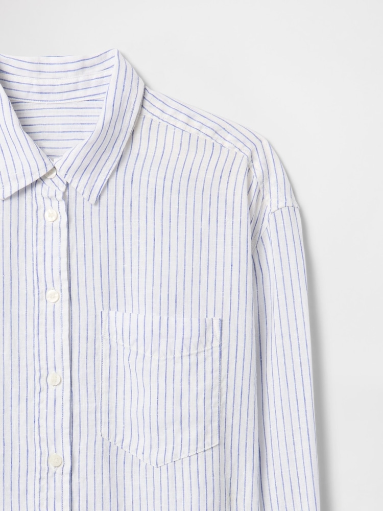 Gap Blue Pinstripe 100% Linen Oversized Shirt - Image 5 of 5