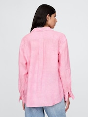 Gap Pink Pinstripe 100% Linen Button Down Long Sleeve Oversized Shirt - Image 2 of 5