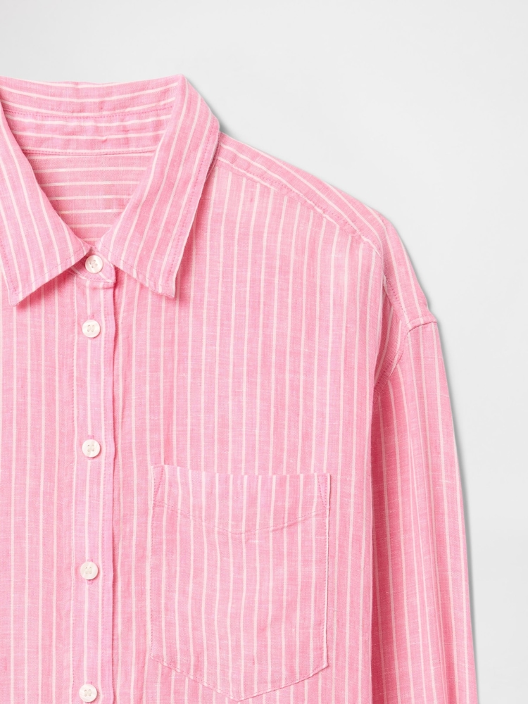 Gap Pink Pinstripe 100% Linen Button Down Long Sleeve Oversized Shirt - Image 5 of 5