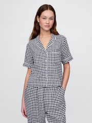 Gap Blue Gingham Linen-Blend Short Sleeve Pyjama Shirt - Image 1 of 4