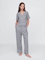 Gap Blue Gingham Linen-Blend Short Sleeve Pyjama Shirt - Image 3 of 4