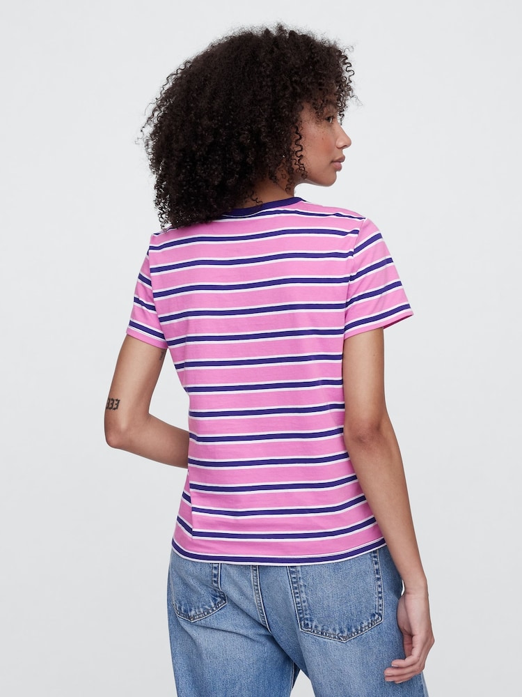 Gap Pink Stripe Favourite Crew Neck Short Sleeve T-Shirt - Image 2 of 5