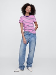 Gap Pink Stripe Favourite Crew Neck Short Sleeve T-Shirt - Image 3 of 5