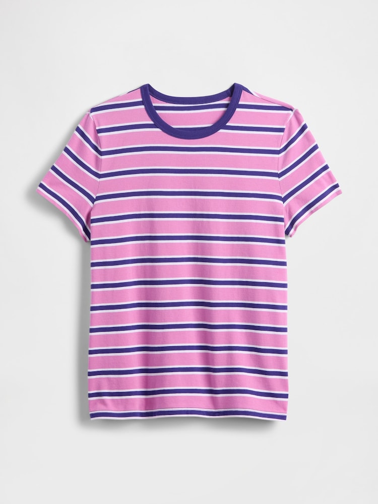 Gap Pink Stripe Favourite Crew Neck Short Sleeve T-Shirt - Image 5 of 5