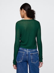 Gap Green Sheer Rib Cropped Tie-Front Cardigan - Image 2 of 5