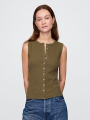 Gap Green Cotton-Modal Modern Ribbed Cardigan Vest - Image 1 of 5