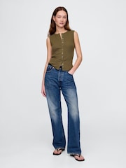 Gap Green Cotton-Modal Modern Ribbed Cardigan Vest - Image 3 of 5