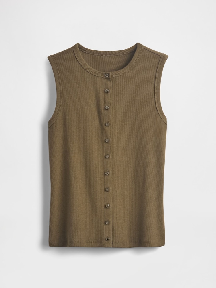 Gap Green Cotton-Modal Modern Ribbed Cardigan Vest - Image 5 of 5