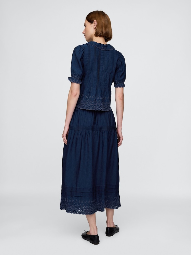 Gap Blue DÔEN Eyelet Maxi Skirt - Image 2 of 5