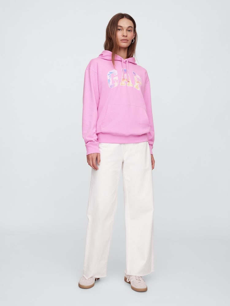 Gap Pink Palm Print Pullover Relaxed Logo Hoodie - Image 3 of 5