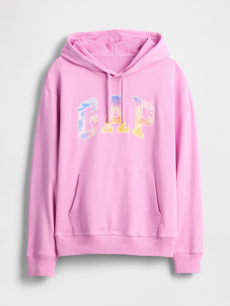Gap Pink Palm Print Pullover Relaxed Logo Hoodie - Image 4 of 5