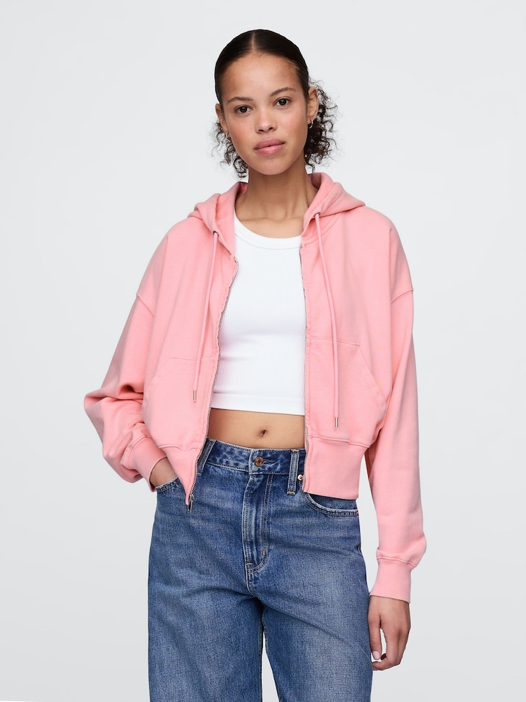 Gap Pink Heavyweight French Terry Oversized Zip Wedge Hoodie - Image 1 of 4 Gap Pink Heavyweight French Terry Oversized Zip Wedge Hoodie - Image 1 of 4