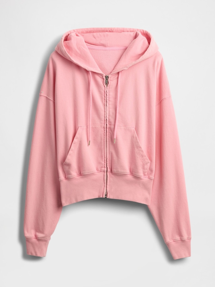 Gap Pink Heavyweight French Terry Oversized Zip Wedge Hoodie - Image 4 of 4 Gap Pink Heavyweight French Terry Oversized Zip Wedge Hoodie - Image 4 of 4