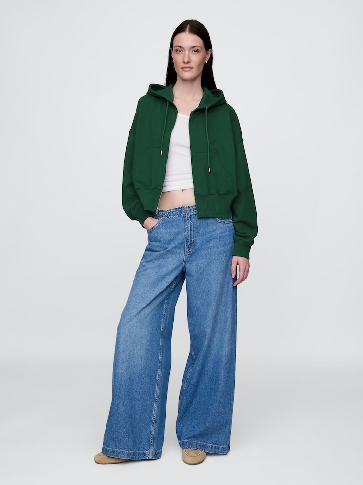 Gap Green Heavyweight French Terry Oversized Zip Wedge Hoodie - Image 1 of 5