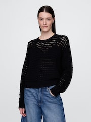 Gap Black 100% Cotton Oversized Crochet Crew Neck Jumper - Image 1 of 5
