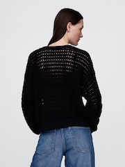 Gap Black 100% Cotton Oversized Crochet Crew Neck Jumper - Image 2 of 5