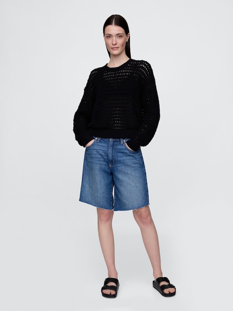Zwart - Gap 100% katoenen oversized gehaakte trui met ronde hals - Image 3 of 5