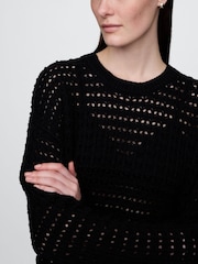Gap Black 100% Cotton Oversized Crochet Crew Neck Jumper - Image 4 of 5