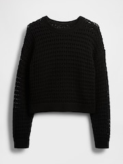 Gap Black 100% Cotton Oversized Crochet Crew Neck Jumper - Image 5 of 5