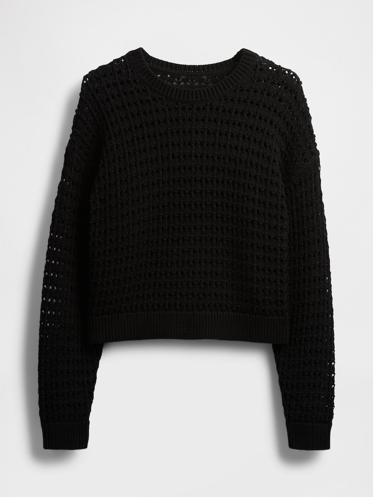 Gap Black 100% Cotton Oversized Crochet Crew Neck Jumper - Image 5 of 5