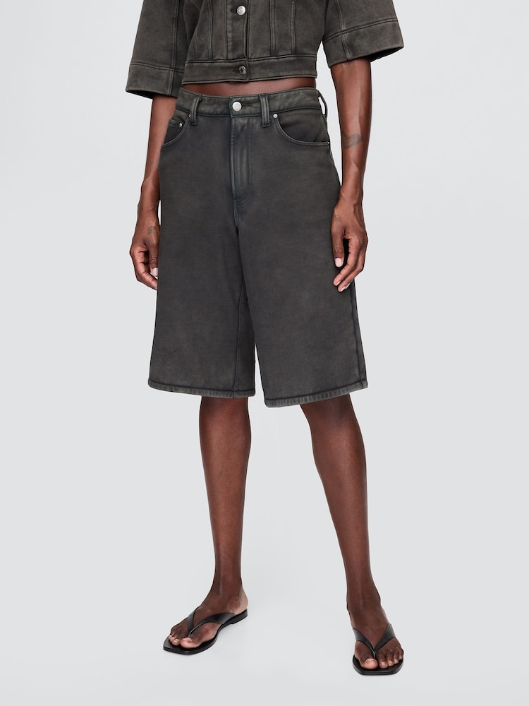 Gap Black Mid Rise 11"" Longline Denim Shorts - Image 1 of 3
