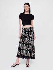 Gap Black Floral Crepe Lace-Trim Maxi Skirt - Image 1 of 5
