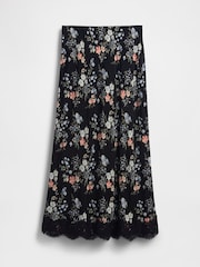 Gap Black Floral Crepe Lace-Trim Maxi Skirt - Image 4 of 5