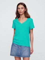 Gap Green V-Neck Favourite Cotton Short Sleeve T-Shirt - Image 1 of 5