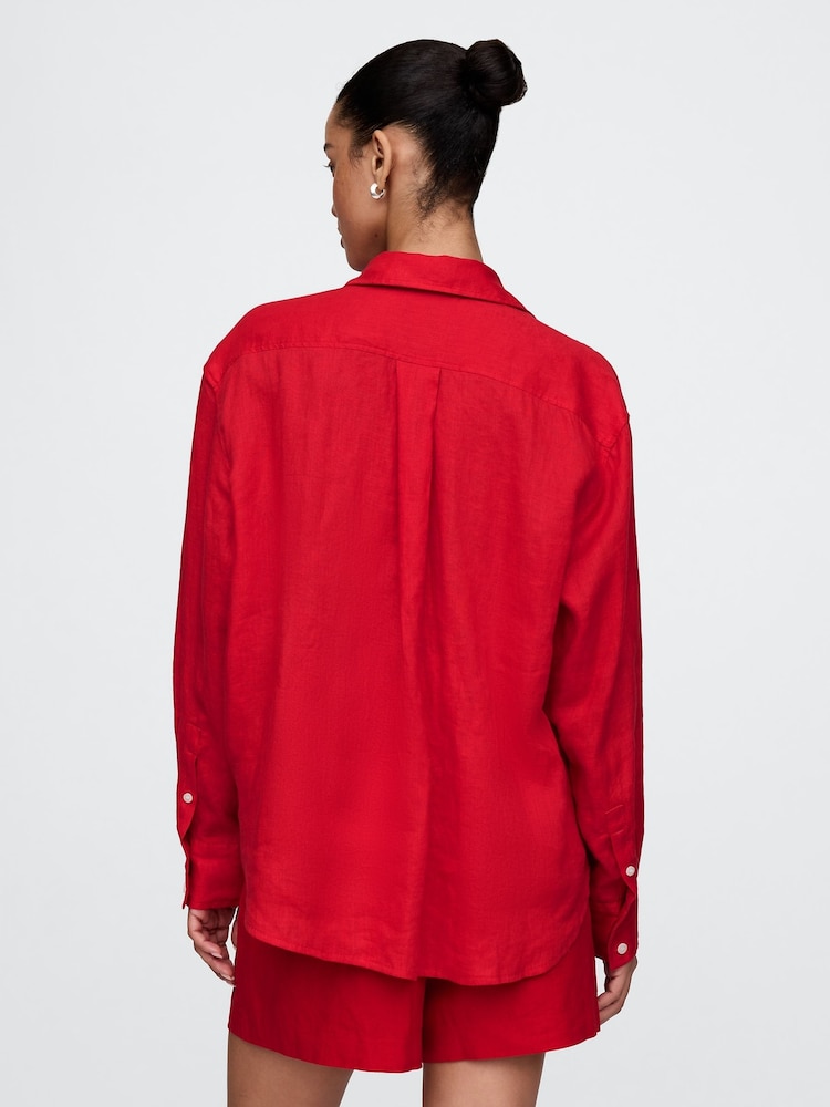 Rojo - Gap 100% Linen Button Down Long Sleeve Oversized Shirt - Imagen 2 de 4 Rojo - Gap 100% Linen Button Down Long Sleeve Oversized Shirt - Imagen 2 de 4