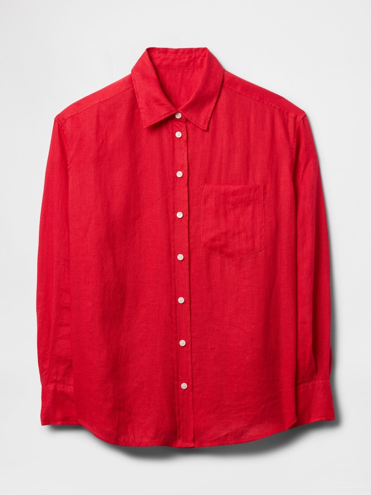 Rojo - Gap 100% Linen Button Down Long Sleeve Oversized Shirt - Imagen 4 de 4 Rojo - Gap 100% Linen Button Down Long Sleeve Oversized Shirt - Imagen 4 de 4