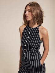Mint Velvet Blue Striped 100% Linen Halter Top - Image 6 of 9
