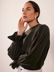 Mint Velvet Green Fluted Sleeve Sweatshirt - Image 2 of 7