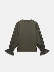 Mint Velvet Green Fluted Sleeve Sweatshirt - Image 7 of 7