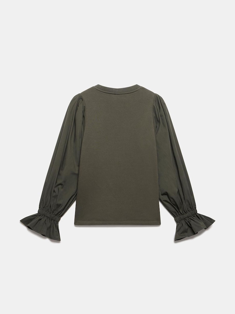 Mint Velvet Green Fluted Sleeve Sweatshirt - Image 7 of 7