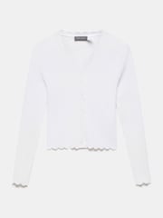 Mint Velvet White Scallop Trim Ribbed Cardigan - Image 6 of 7