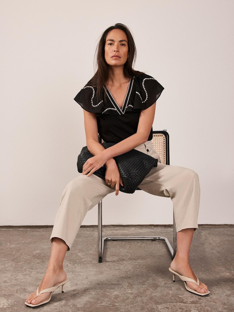 Mint Velvet Black Contrast Embroidered 100% Cotton Blouses - Image 2 of 8