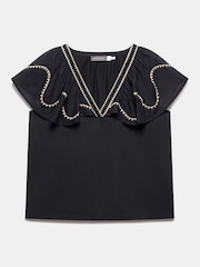 Mint Velvet Black Contrast Embroidered 100% Cotton Blouses - Image 7 of 8