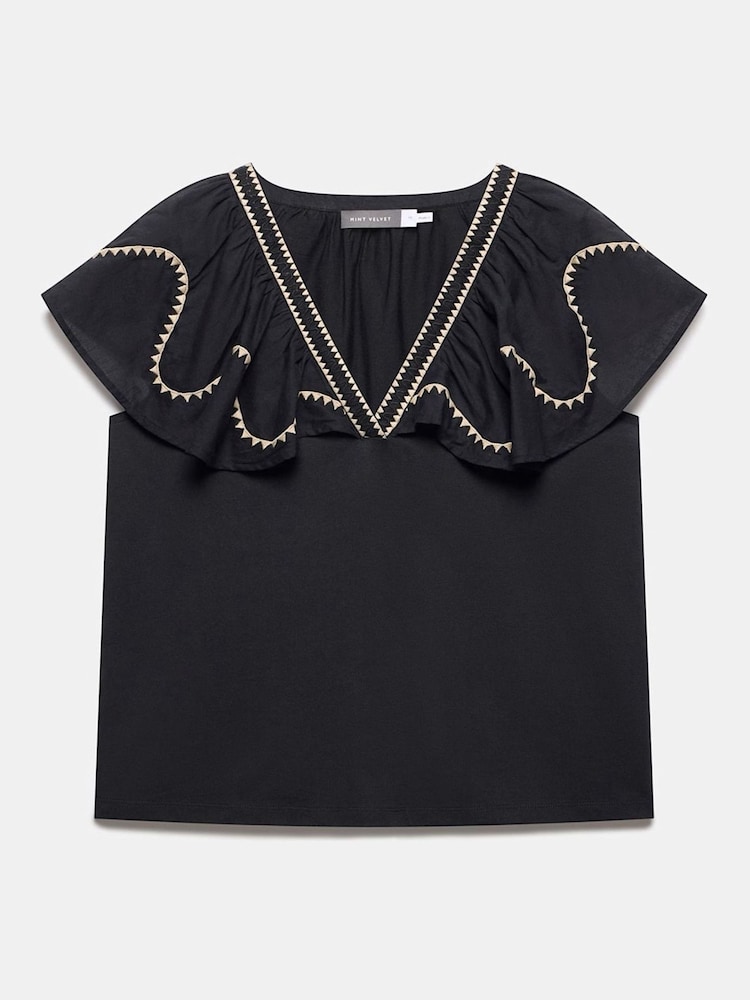 Mint Velvet Black Contrast Embroidered 100% Cotton Blouses - Image 7 of 8