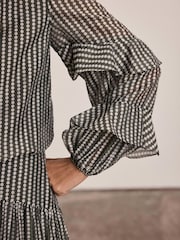 Mint Velvet Black Khaki Spot Print Cropped Blouse - Image 4 of 8