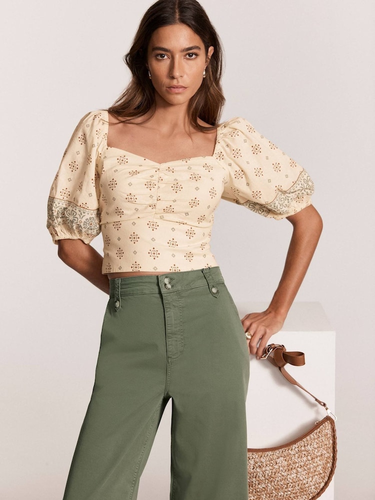 Mint Velvet Cream Print Cropped Top - Image 1 of 8