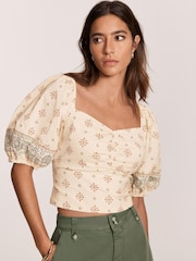 Mint Velvet Cream Print Cropped Top - Image 5 of 8