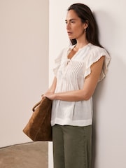 Mint Velvet White Cap Sleeve Blouse - Image 3 of 8