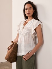 Mint Velvet White Cap Sleeve Blouse - Image 5 of 8