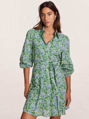 Mint Velvet Green Floral Print 100% Cotton Mini Dress - Image 1 of 8