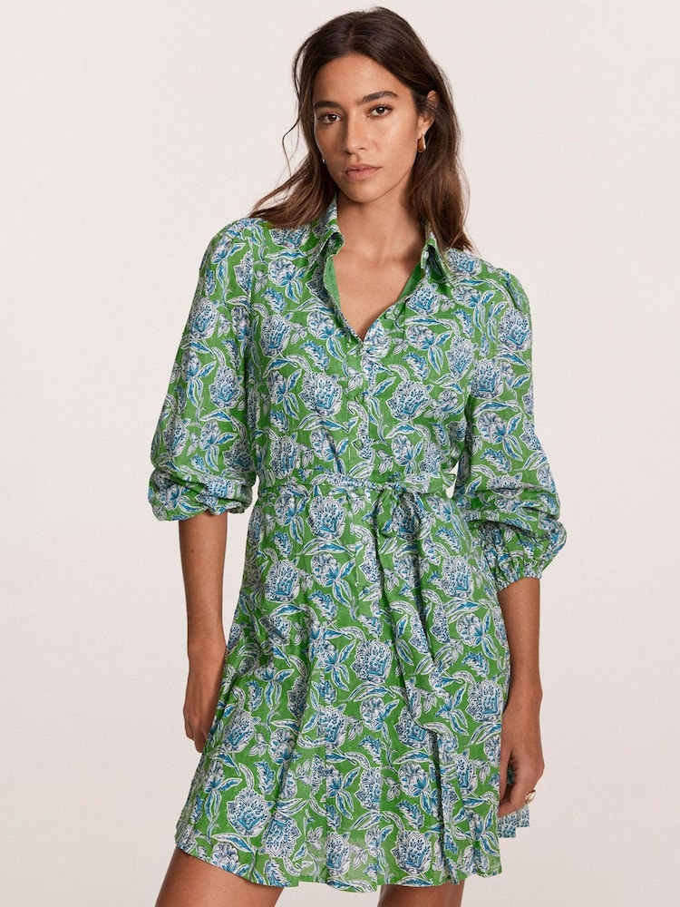 Mint Velvet Green Floral Print 100% Cotton Mini Dress - Image 1 of 8