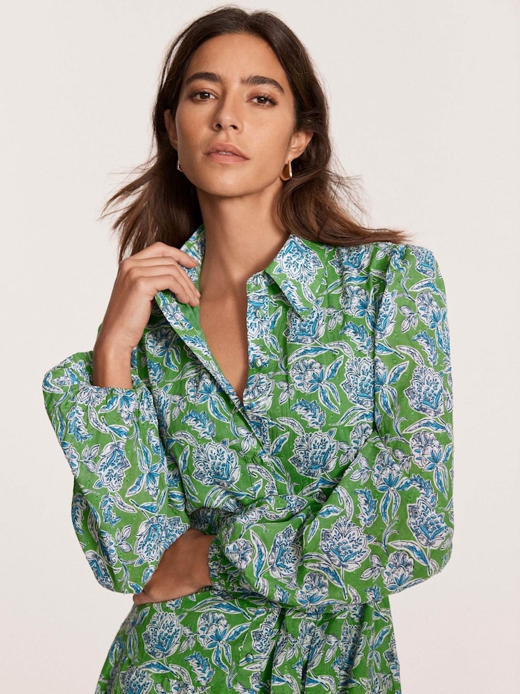 Mint Velvet Green Floral Print 100% Cotton Mini Dress - Image 3 of 8