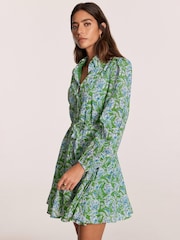 Mint Velvet Green Floral Print 100% Cotton Mini Dress - Image 4 of 8