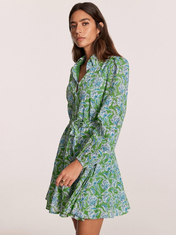 Mint Velvet Green Floral Print 100% Cotton Mini Dress - Image 4 of 8
