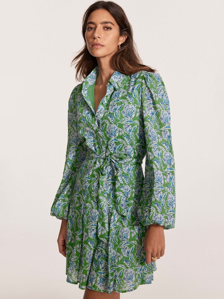 Mint Velvet Green Floral Print 100% Cotton Mini Dress - Image 6 of 8